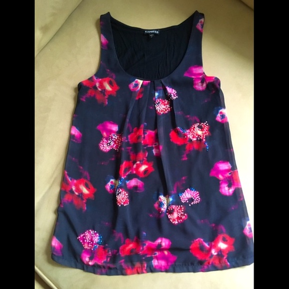 Express Tops - Express Floral Beaded Tank